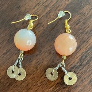 Delicate Peach And White Stone Drop Earrings with Gold Accents